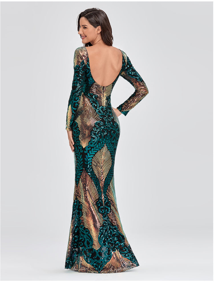 Women's Backless Sequined Fishtail Evening Dress