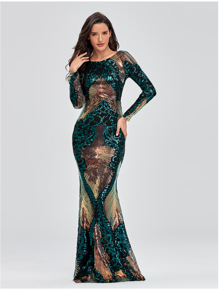 Women's Backless Sequined Fishtail Evening Dress