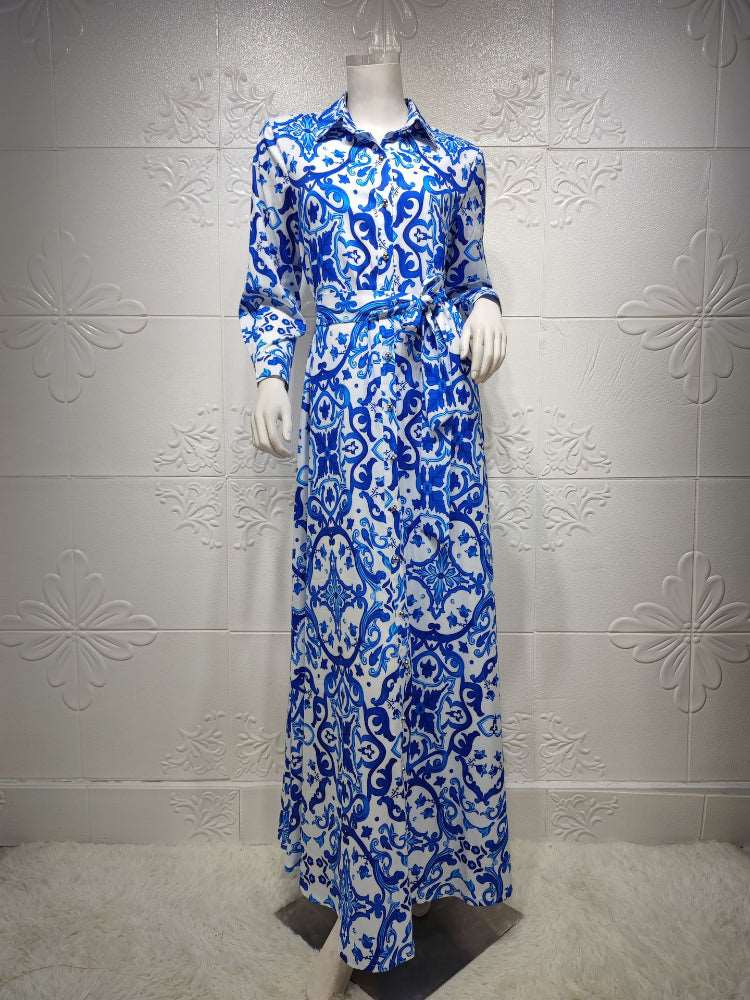 Arabian Print Lace Up Dress
