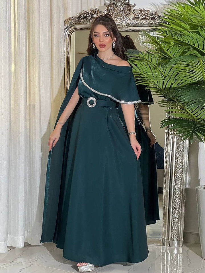 Slim-Fit Robe Kaftan Dress Evening Gown With Belt