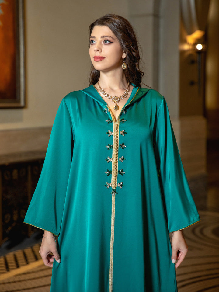 Diamond Lace Long Sleeve Abaya Dress