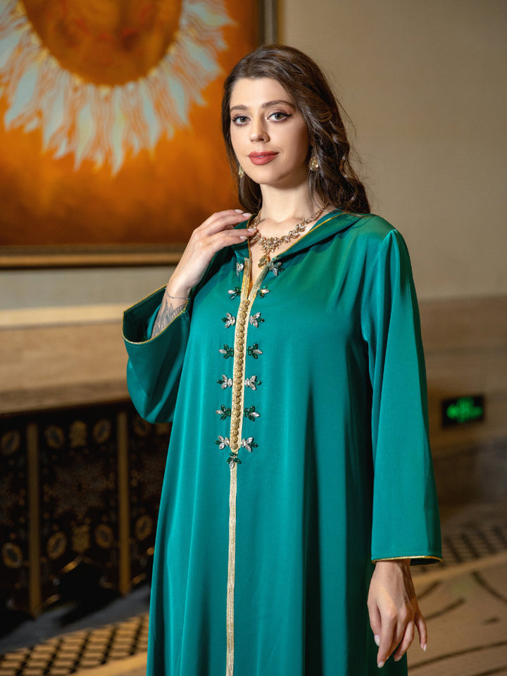 Diamond Lace Long Sleeve Abaya Dress