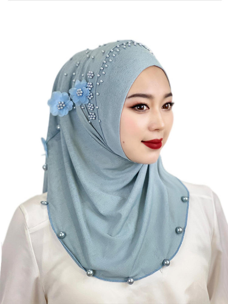 Women's Headscarf Hat Beaded Flower Hijab