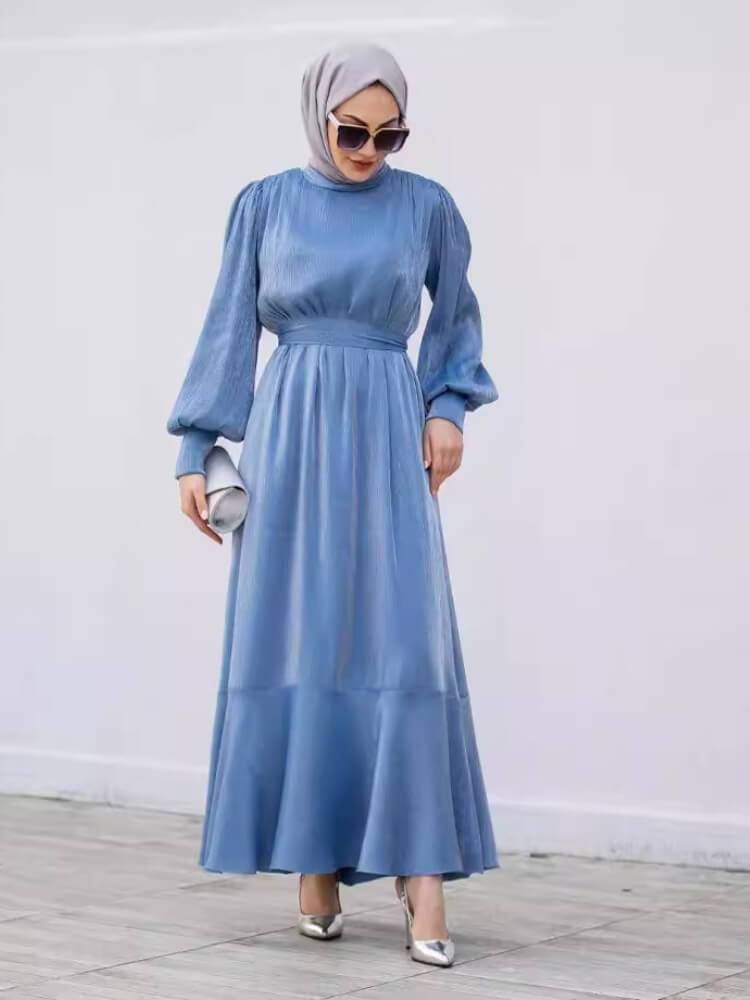 Women's Solid Color Ruffled Long Sleeve Dress