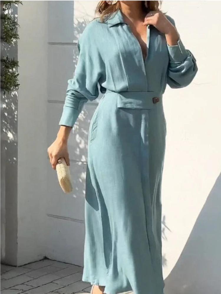 Casual Solid Color Long Sleeve Maxi Dress
