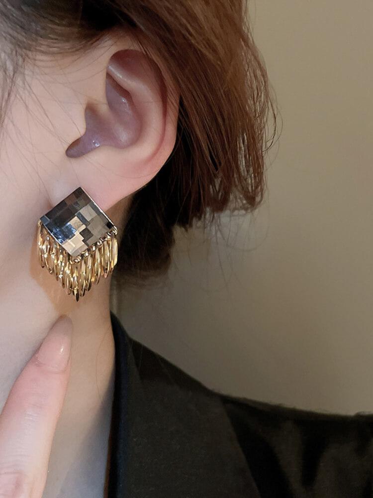 Diamond-encrusted Square Circle Earrings
