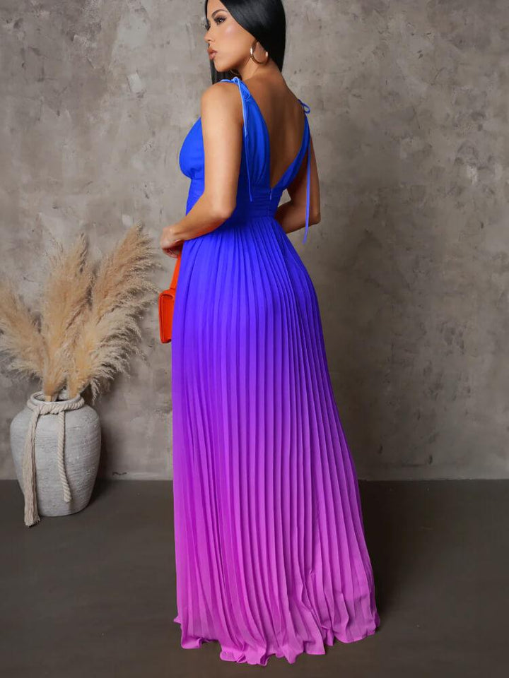 Strap Backless Gradient Color Evening Dress