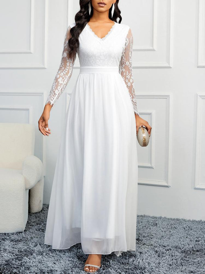 Elegant Lace V-Neck A-Line Evening Dress