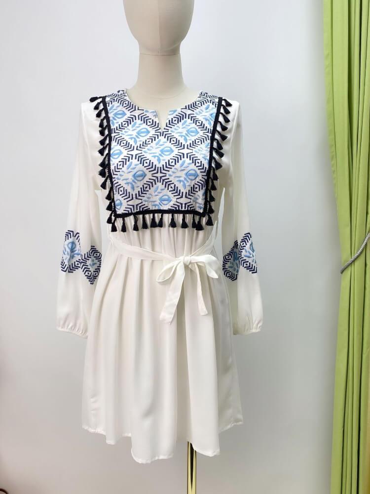 Women's Embroidered Tassel Mini Dress