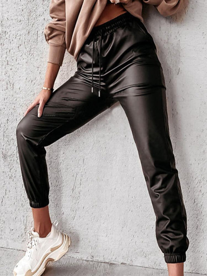 Women's Solid Color Casual Leather Pants