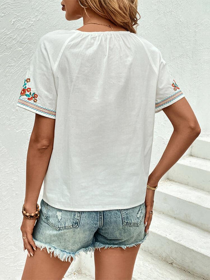 Embroidered V-Neck Top Shirt