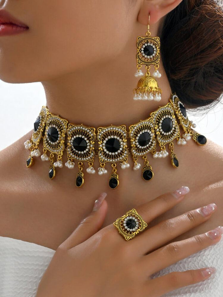 Women's Jewel Necklace Earrings Ring Set