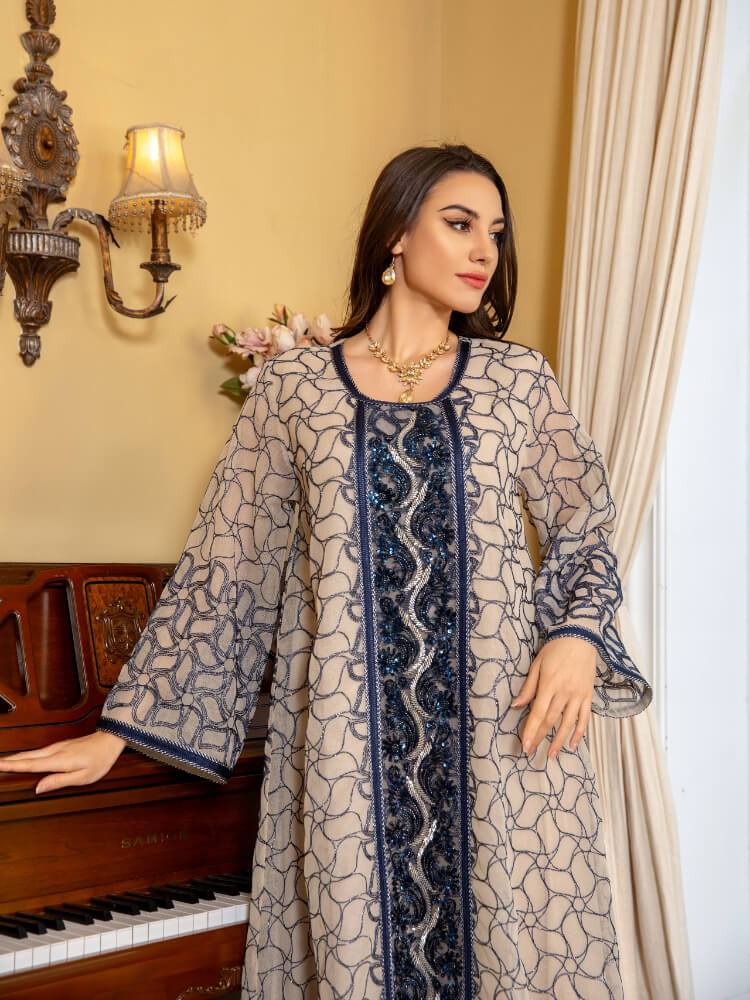 Beaded Embroidered Mesh Dress Jalabiya