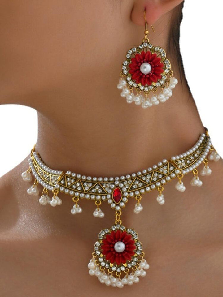 Pearl Vintage Tassel Collarbone Necklace Earrings Set