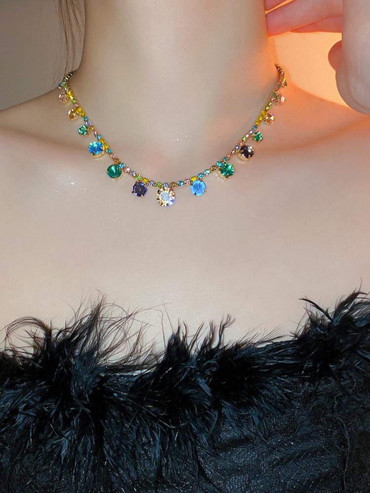 Colored Rhinestones Diamond Necklace