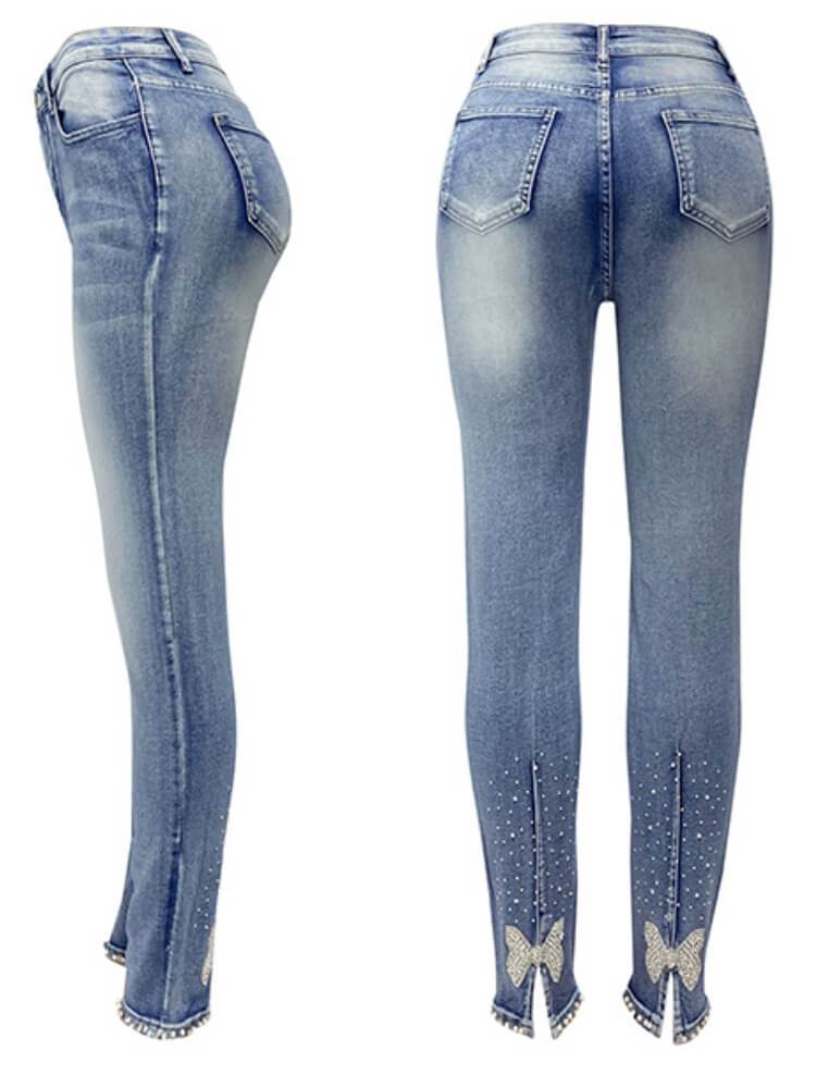 European And American Washed Beaded Denim Pants