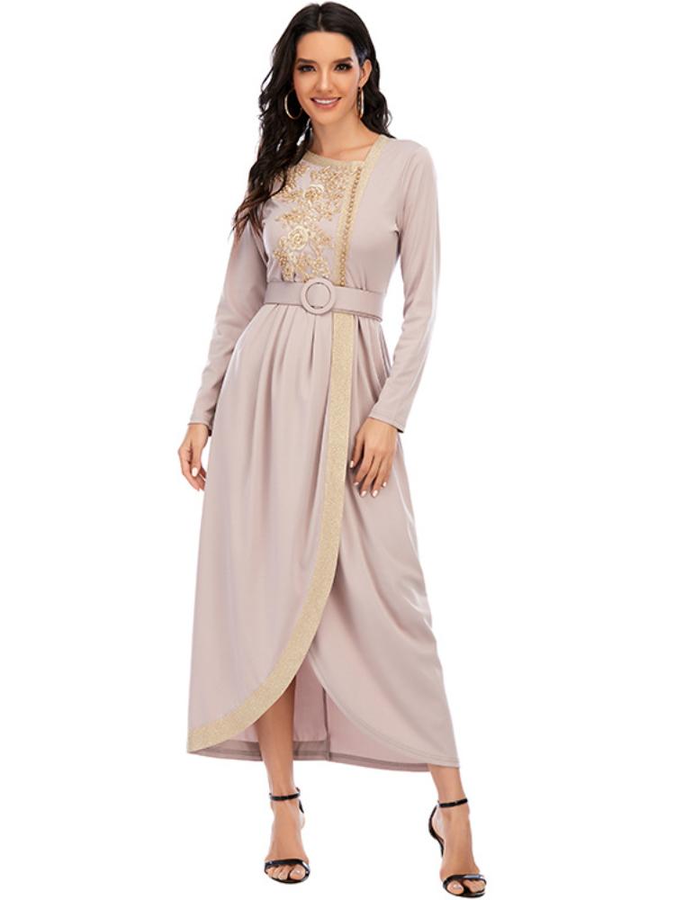 Embroidered Beaded Kaftan With Belt