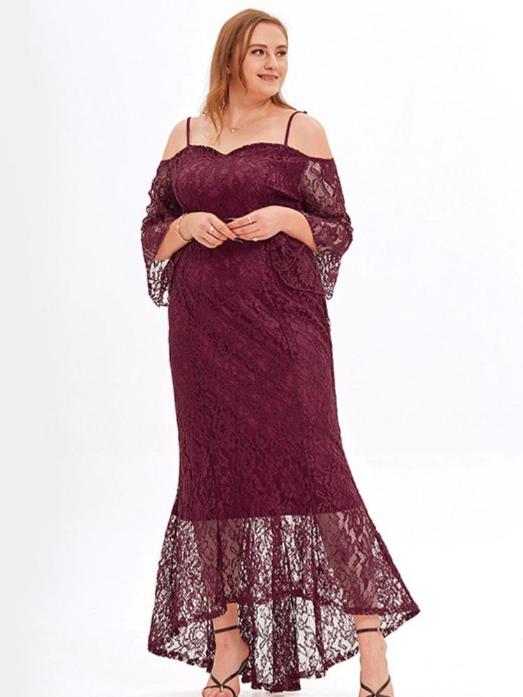 Long Sleeve Lace Plus Size Evening Dress