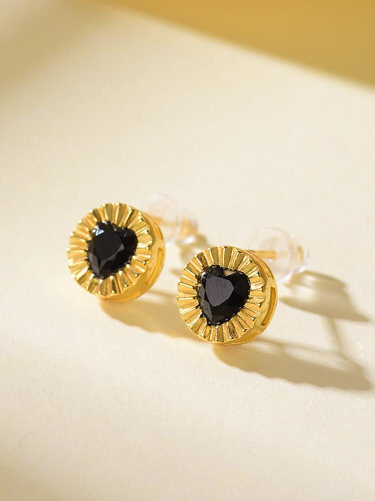 925 Silver Heart-shaped Black Spinel Earrings