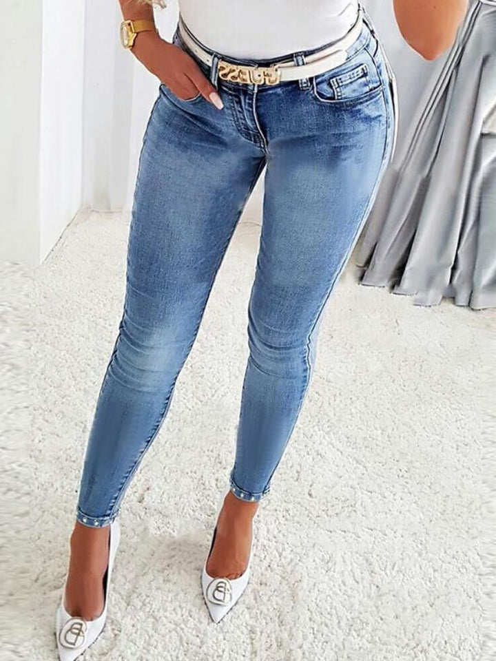 European And American Washed Beaded Denim Pants