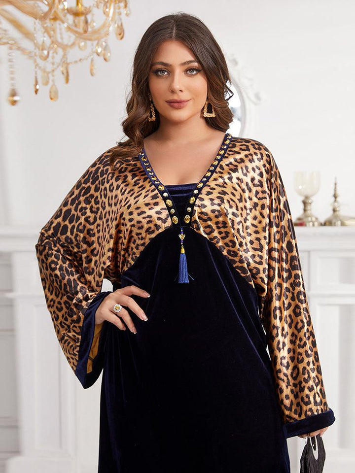 V-Neck Leopard-Print Plus Size Evening Dress