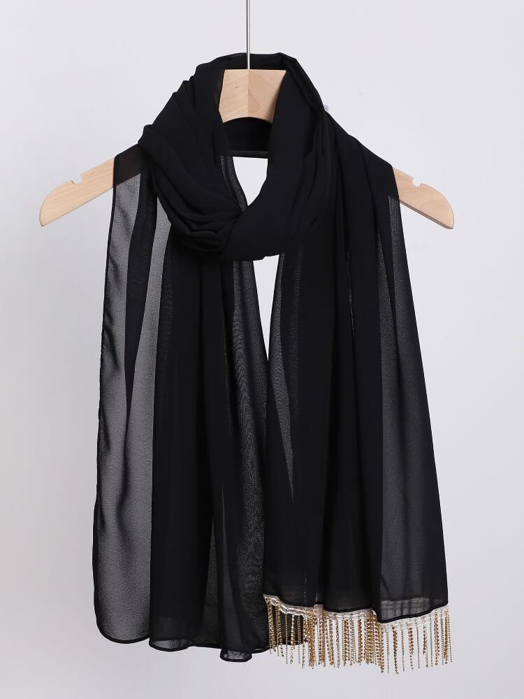 Chiffon Diamond Tassel Long Scarf Hijab