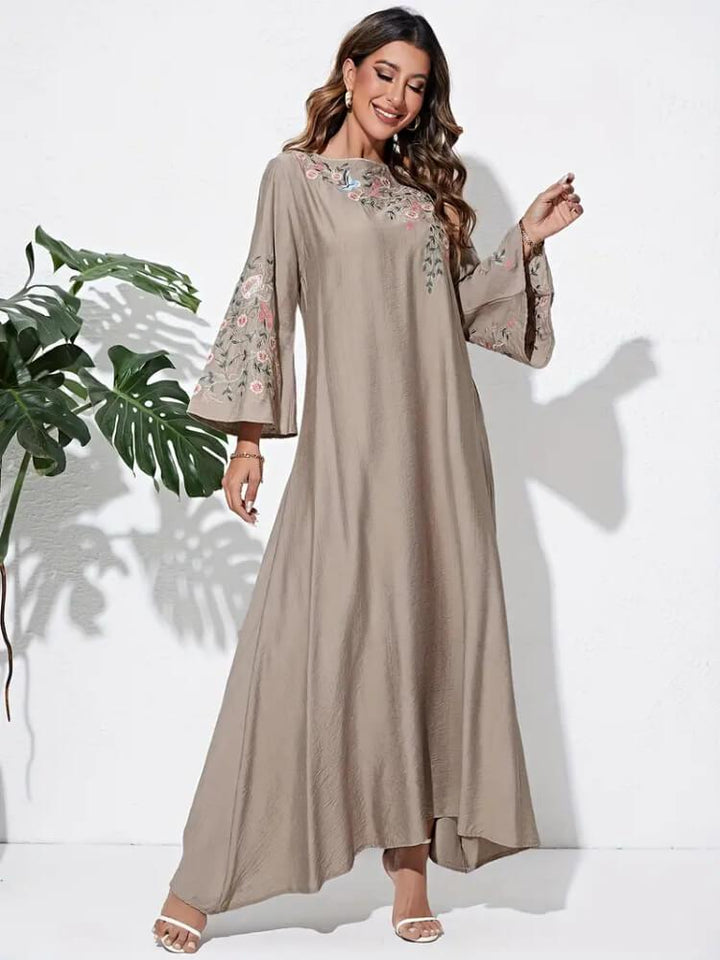Plus Size Floral Embroidered Jalabiya Maxi Dress