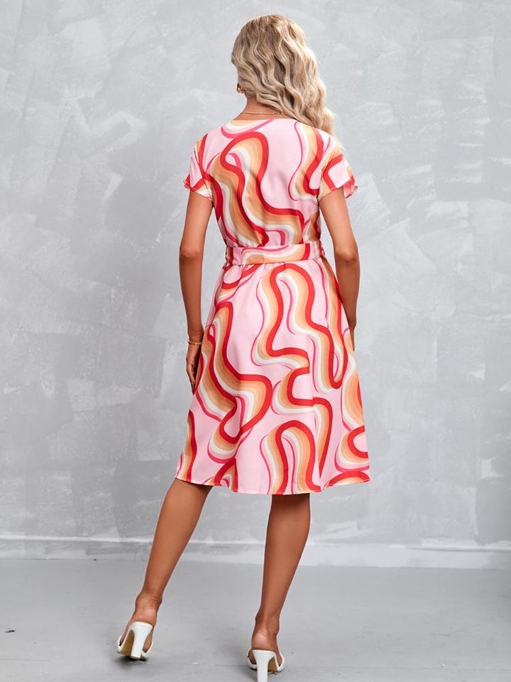 Casual Printed Short Sleeve Midi Dress