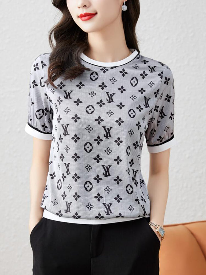Women's Short-Sleeve Printed Silk T-shirt