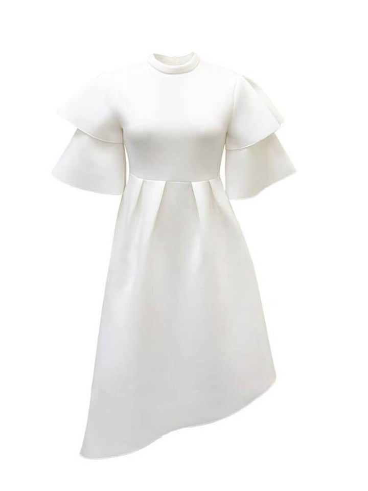 Women's Double-Layer Ruffle Sleeve Solid Color Dress