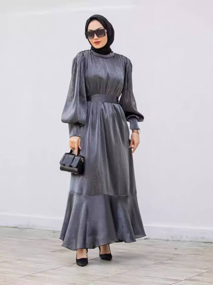 Women's Solid Color Ruffled Long Sleeve Dress