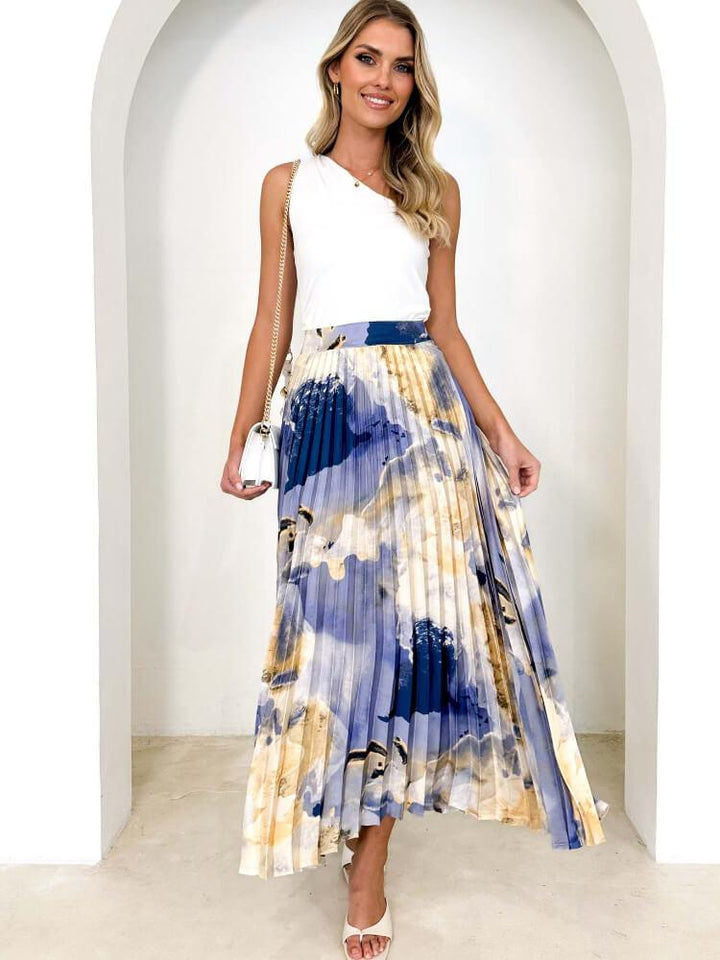 Premium Oil Print Pleated Skirt