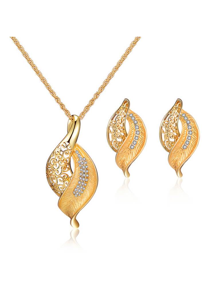 Two-Color Alloy Plating Necklace Earrings Set