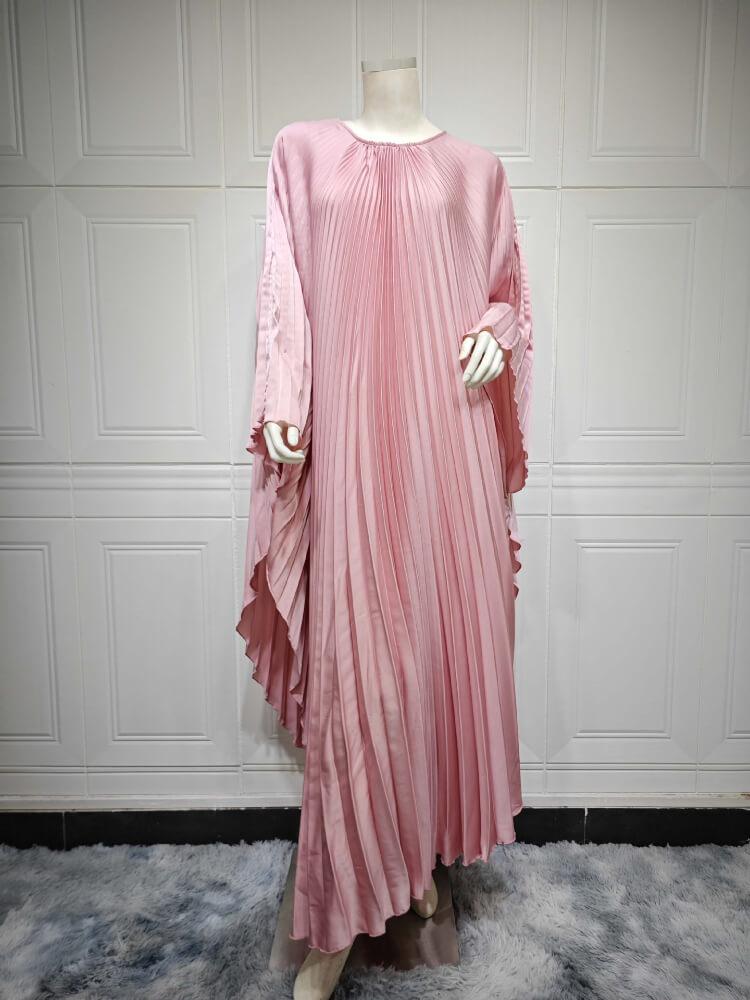 Solid Color Pullover Pleated Dress Abaya