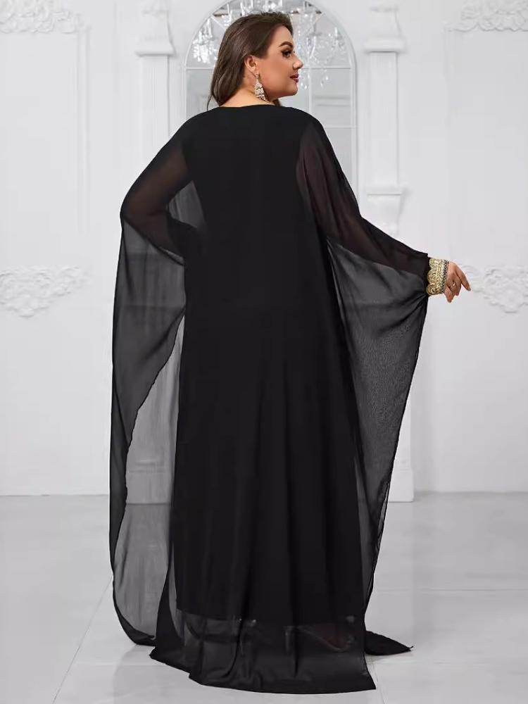 Plus Size Banquet Lace Brock Black Long Sleeve Dress