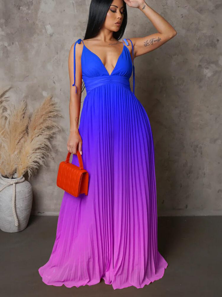 Strap Backless Gradient Color Evening Dress