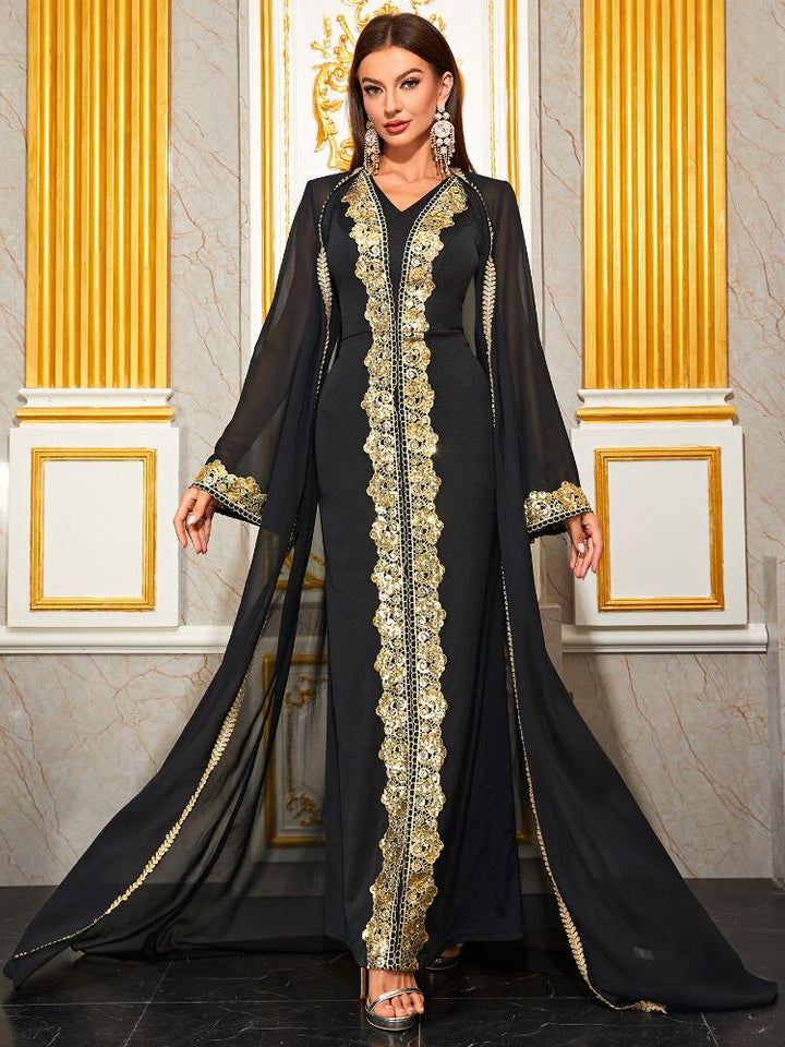 Luxury Embroidered V-Neck Abaya Two-Piece Set