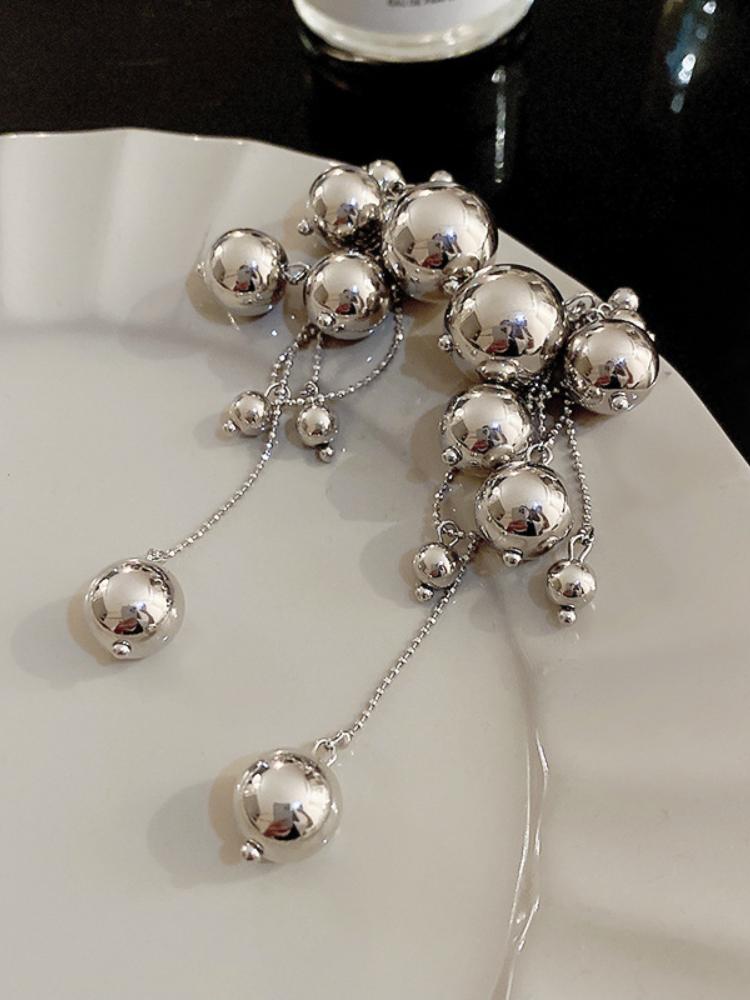 Silver Needle Tassel Earrings