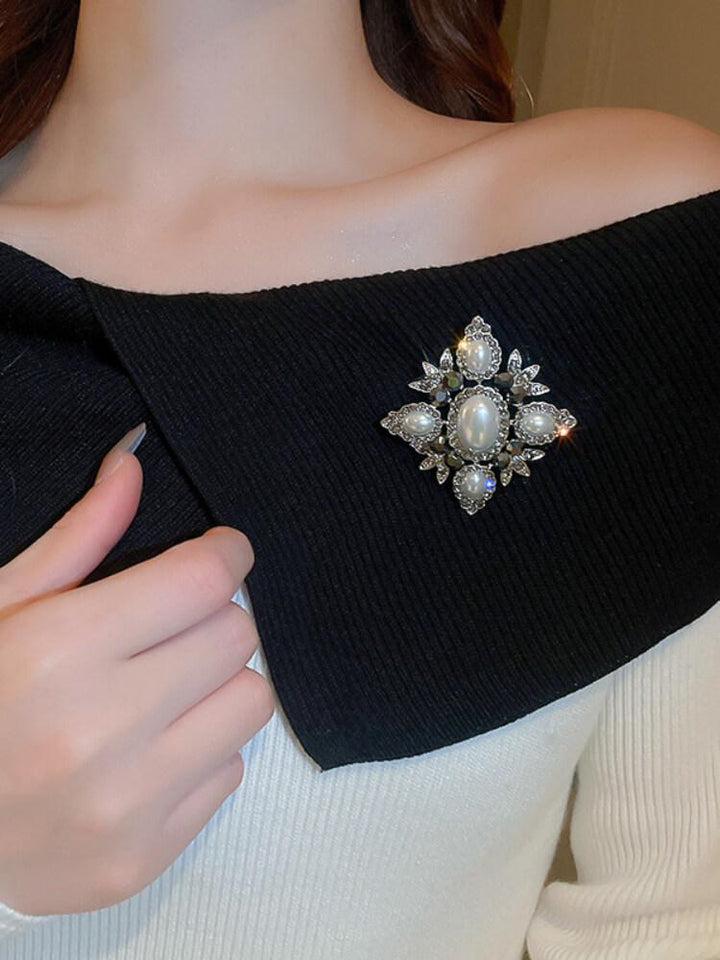 Diamond-encrusted Pearl Brooch