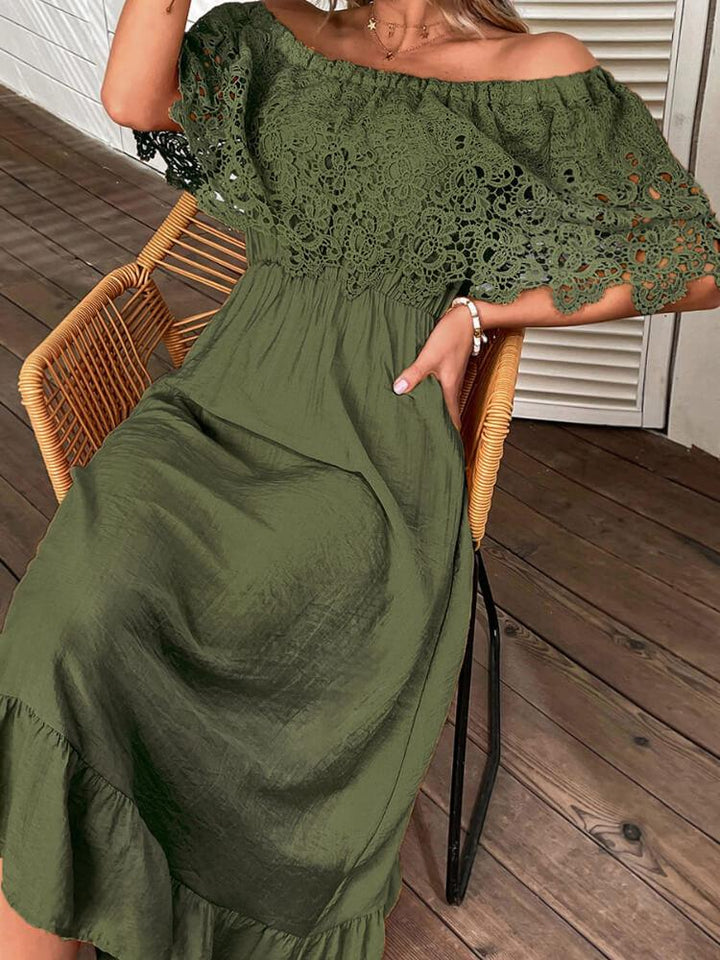 Women's Elegant Solid Color Lace Off-shoulder Midi Dress