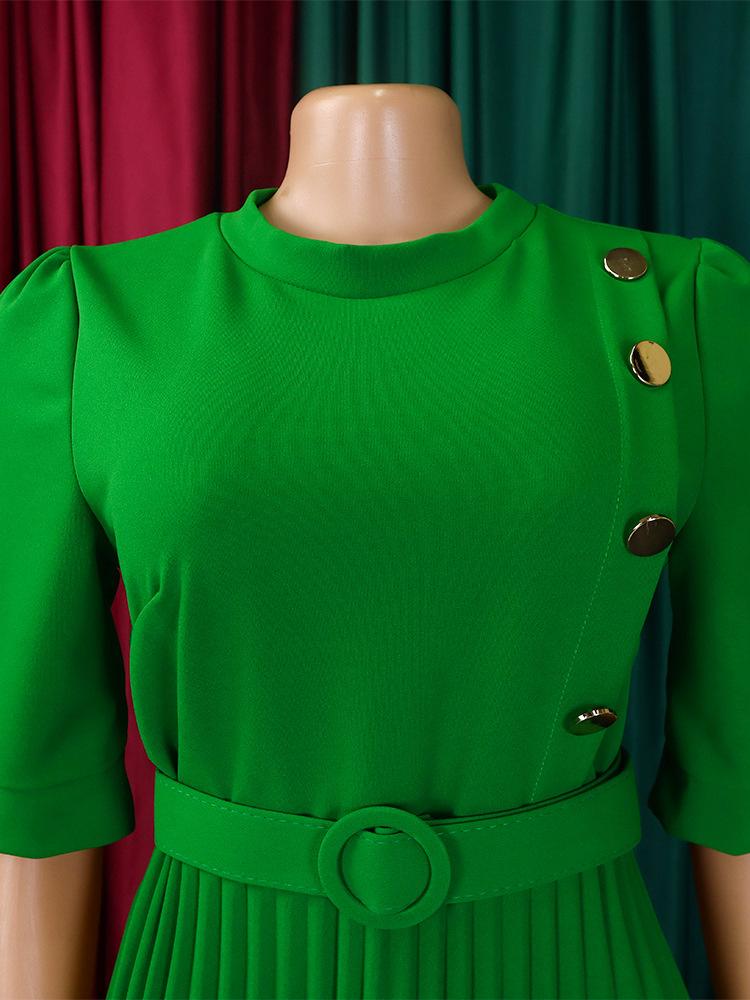 Women's Solid Color Pleated Midi Dress