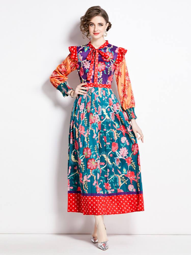 Floral Lace-Up Maxi Dress