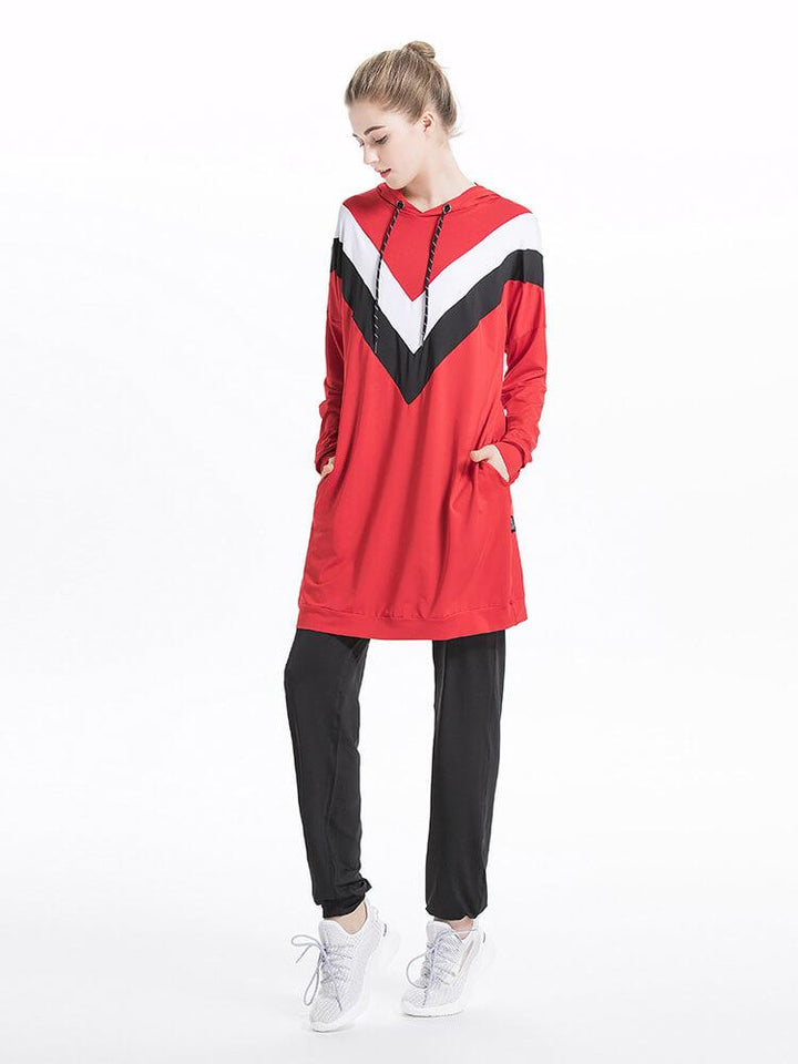 Casual Color-block Hooded Sports Sweat Set