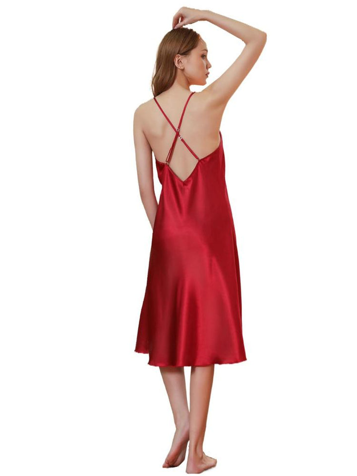 Solid Color Cross Strap Nightgown Night Dress