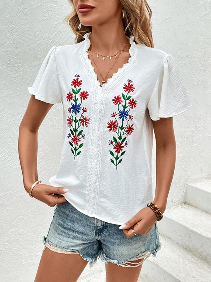 Women's V-Neck Embroidered Shirt