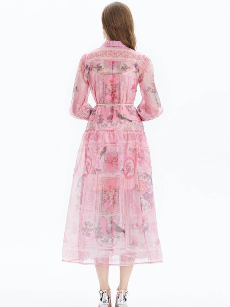 Ethnic-style Retro Printed Tight Waist Dress
