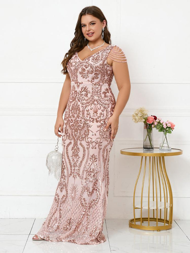 Sequined Beaded Evening Gown