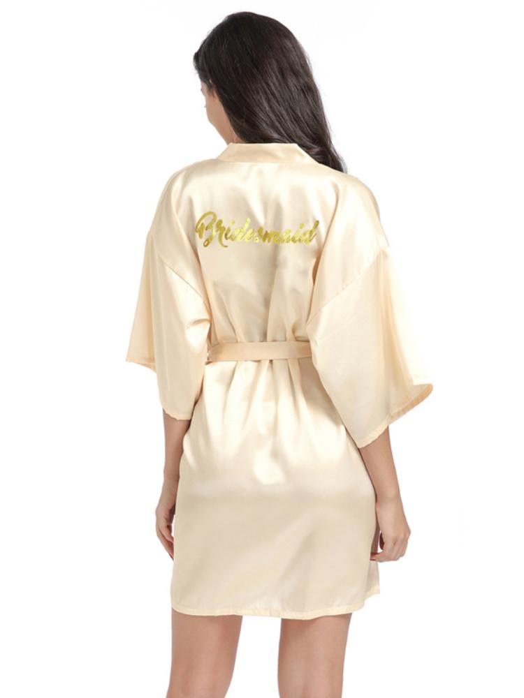 Letter Printed Short Silk Cardigan Nightgown Robe
