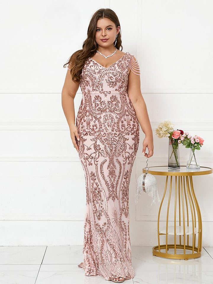 Sequined Beaded Evening Gown