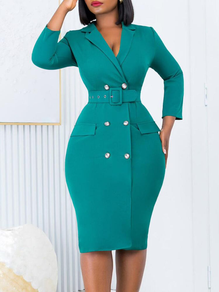 Women's Solid Color Double-Breasted Dress